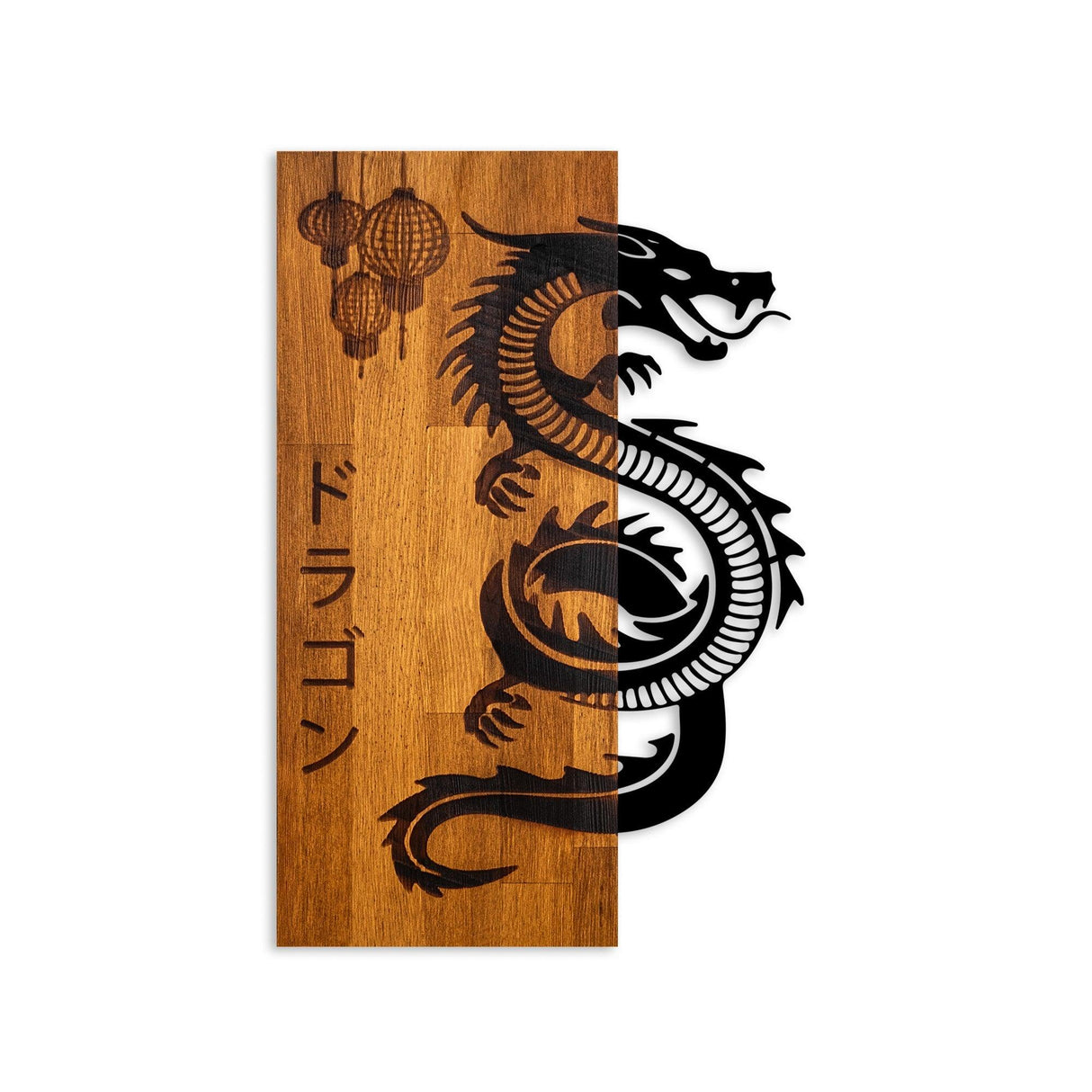 Decoratiune de perete lemn Dragon, Nuc, 40x58x3 cm