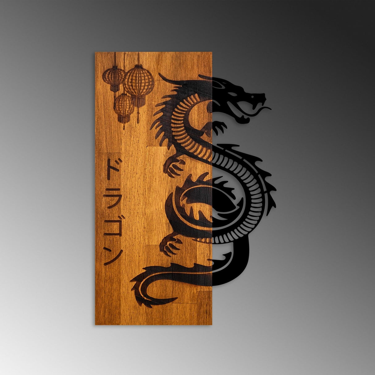 Decoratiune de perete lemn Dragon, Nuc, 40x58x3 cm
