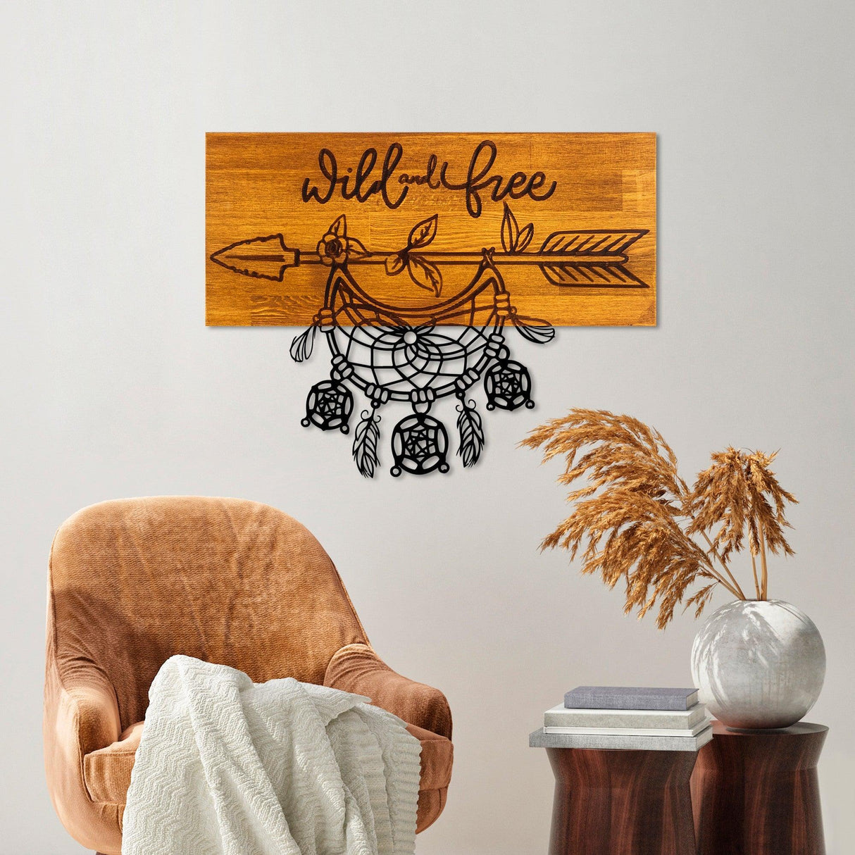 Decoratiune de perete lemn Wild and Free, Nuc, 58x45x3 cm