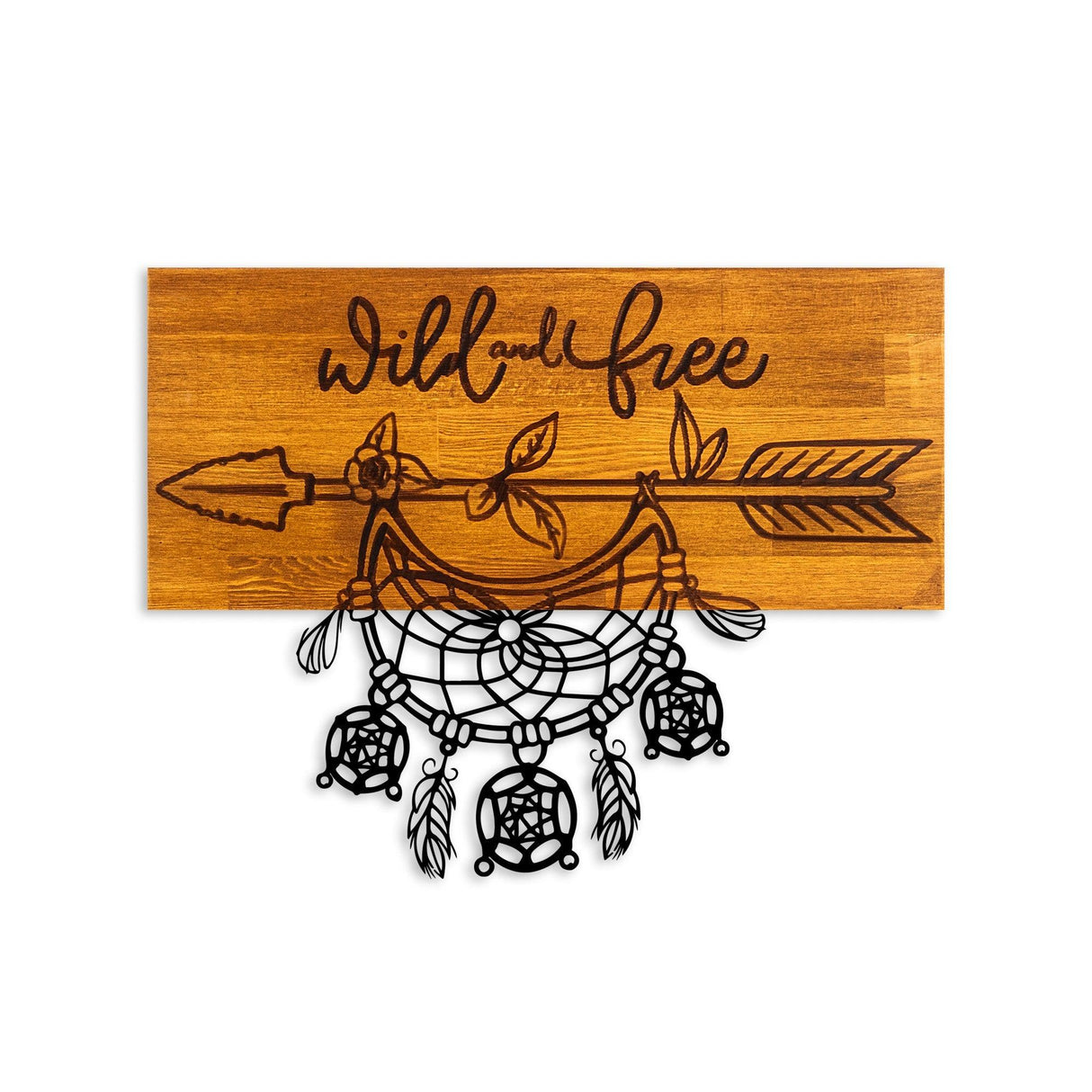 Decoratiune de perete lemn Wild and Free, Nuc, 58x45x3 cm