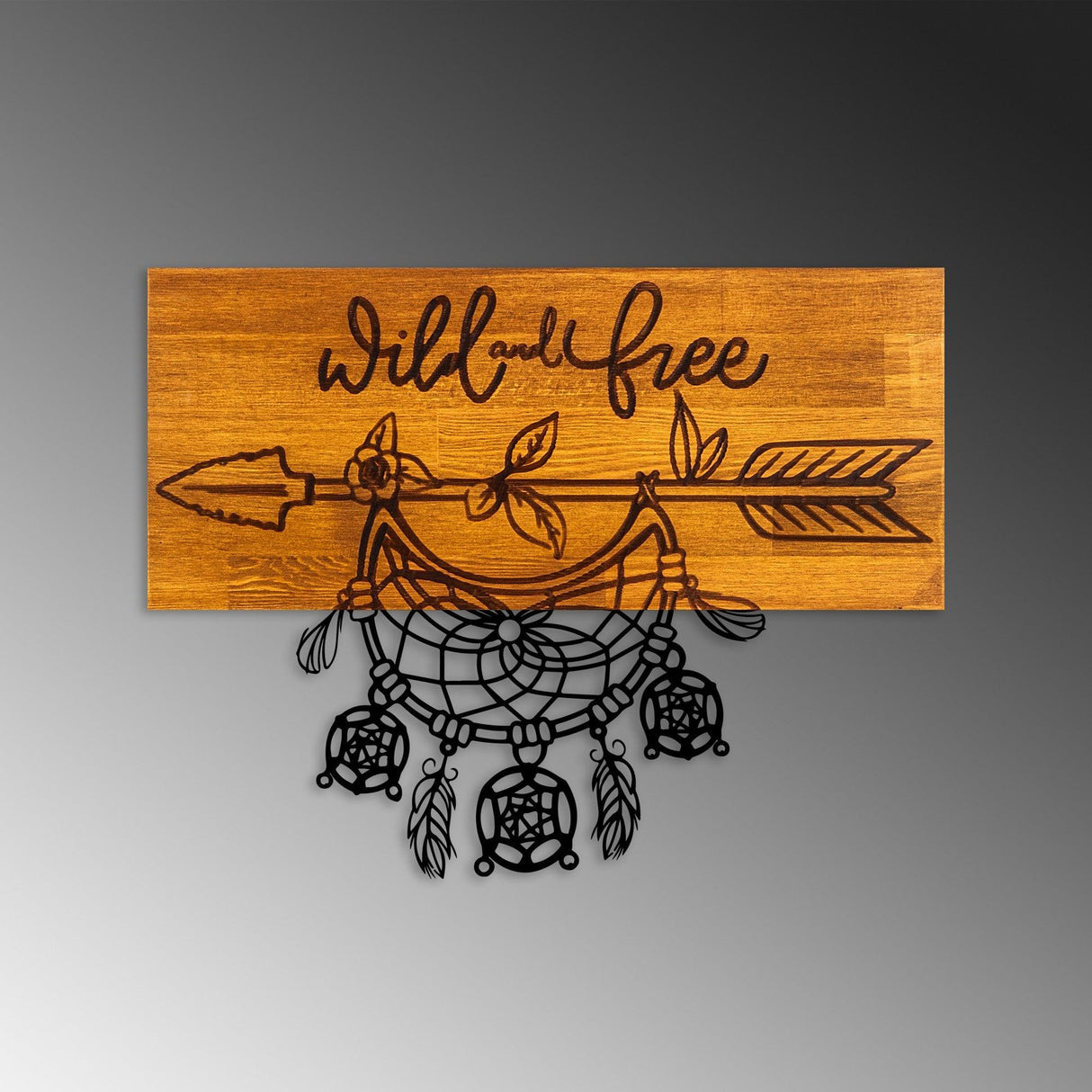 Decoratiune de perete lemn Wild and Free, Nuc, 58x45x3 cm