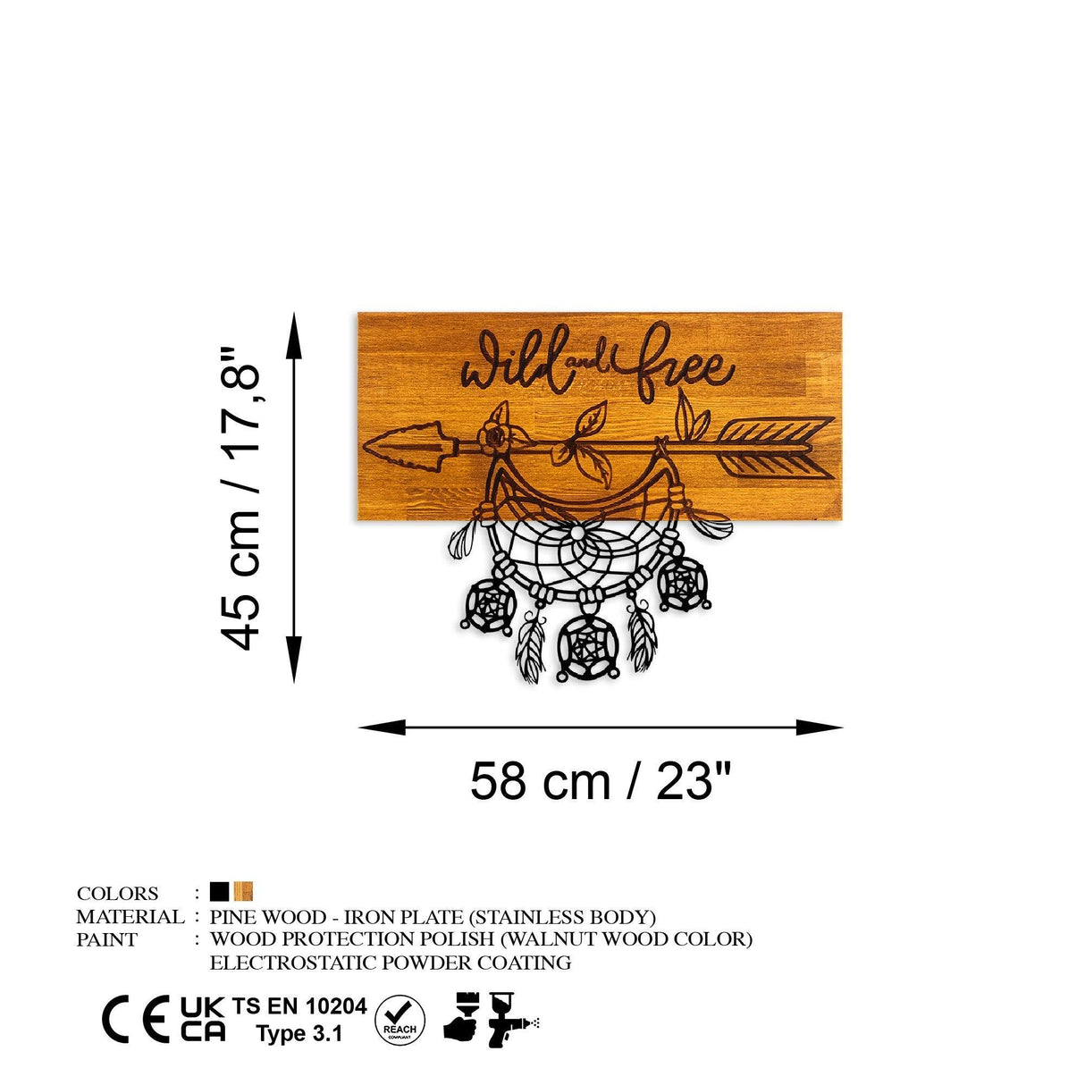 Decoratiune de perete lemn Wild and Free, Nuc, 58x45x3 cm