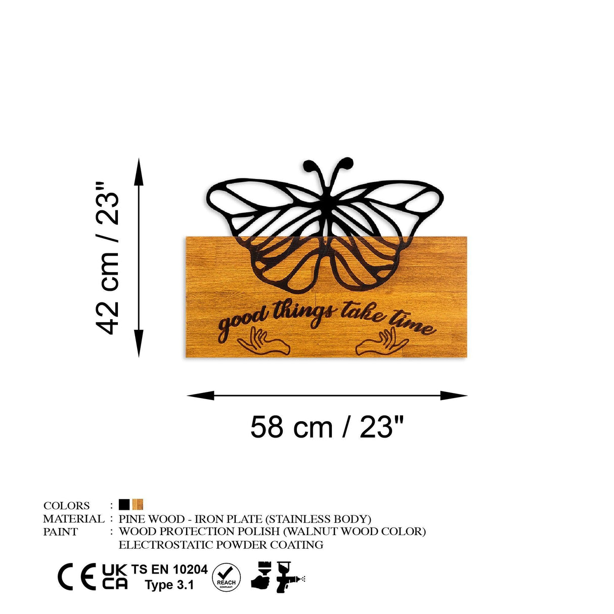 Decoratiune de perete lemn Butterfly 5, Nuc, 58x42x3 cm
