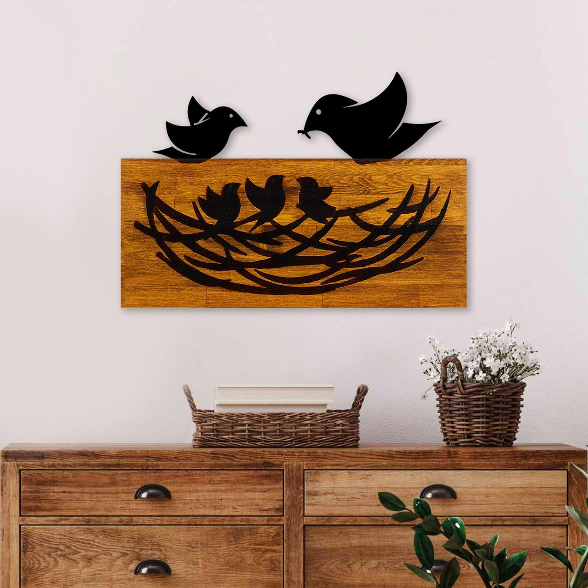Decoratiune de perete lemn Family, Nuc, 58x40x3 cm