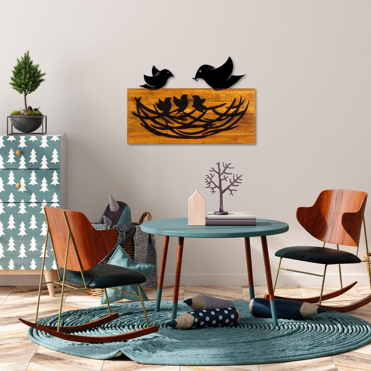 Decoratiune de perete lemn Family, Nuc, 58x40x3 cm
