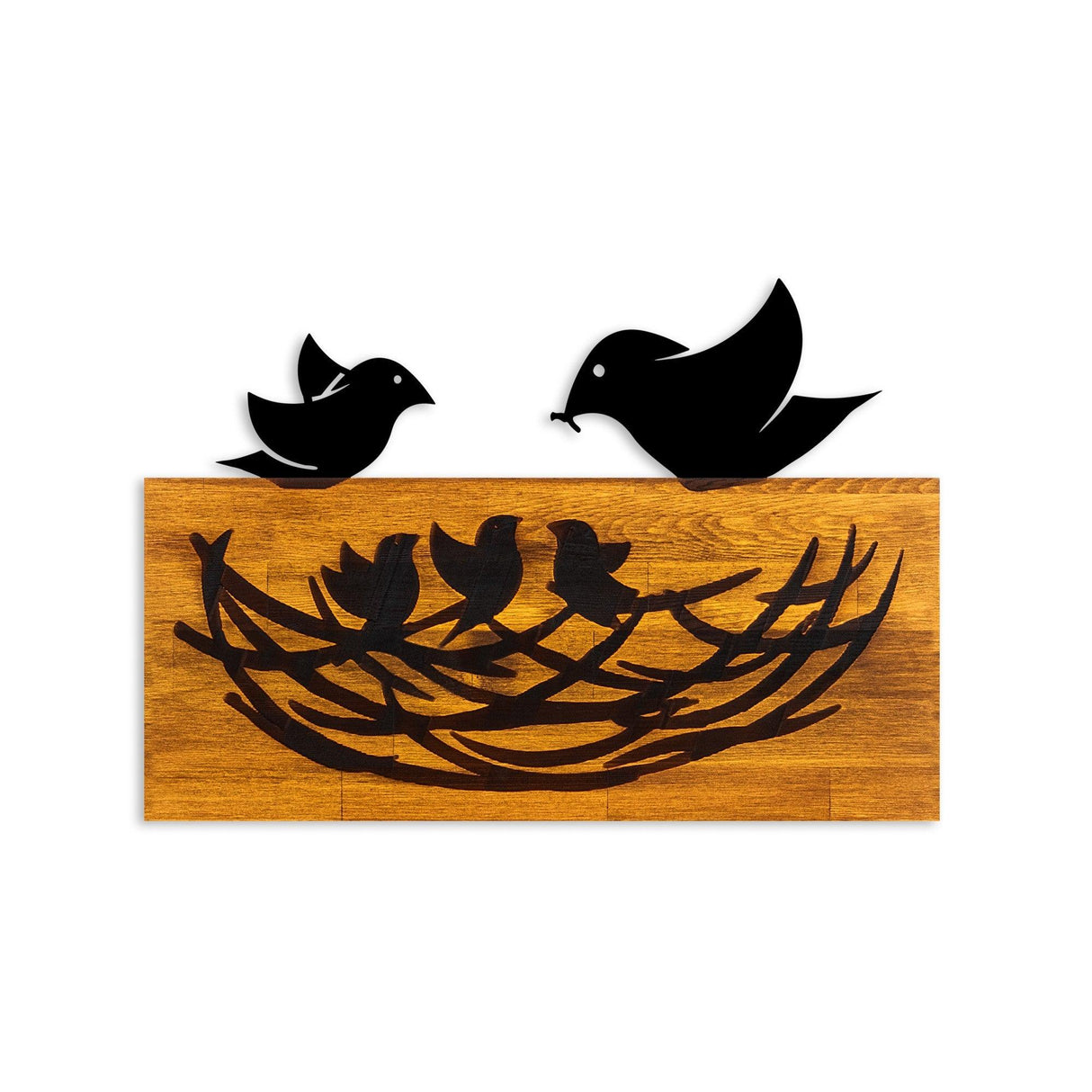 Decoratiune de perete lemn Family, Nuc, 58x40x3 cm