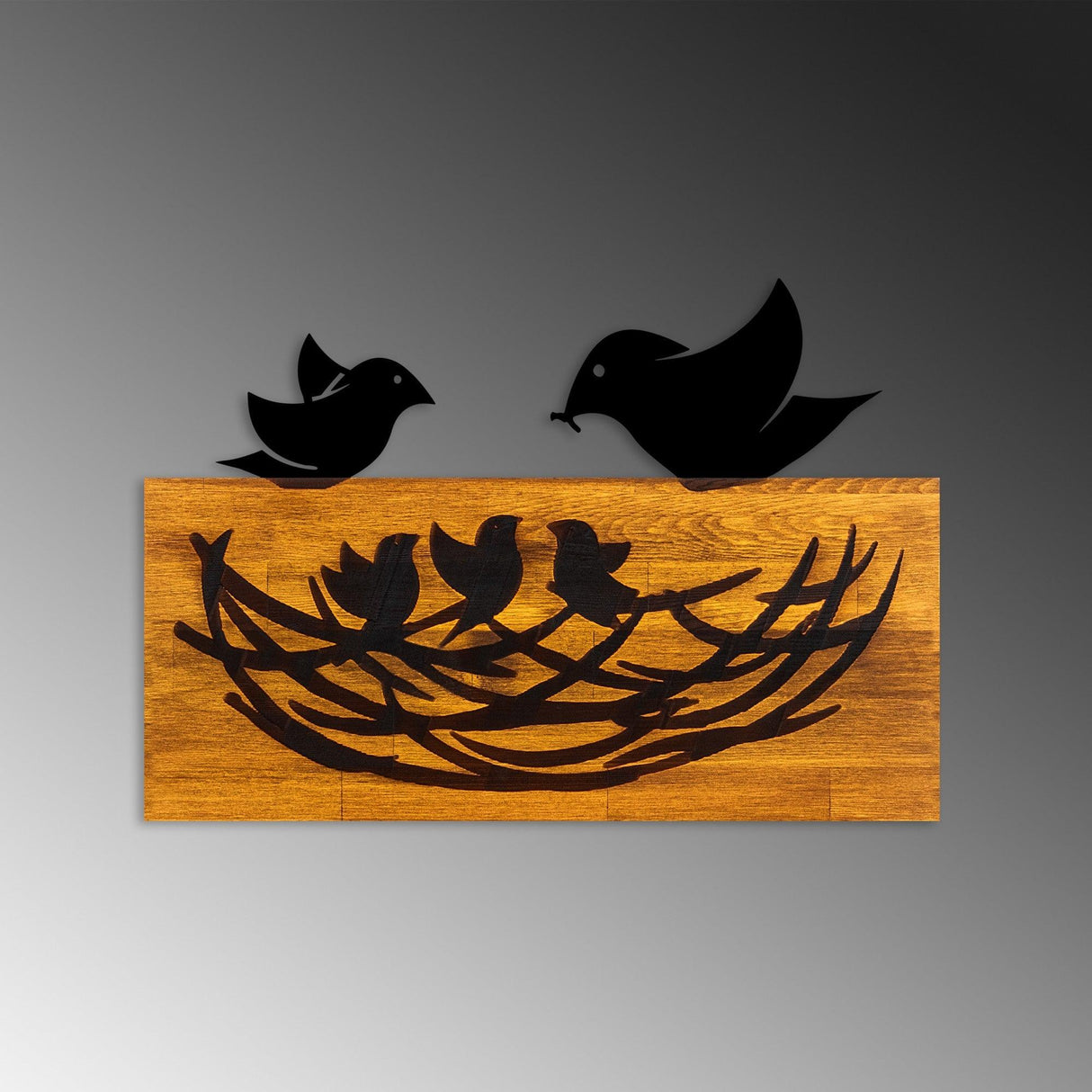 Decoratiune de perete lemn Family, Nuc, 58x40x3 cm