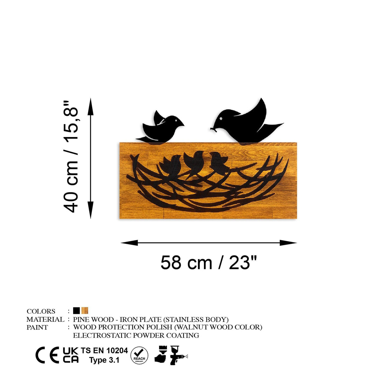Decoratiune de perete lemn Family, Nuc, 58x40x3 cm