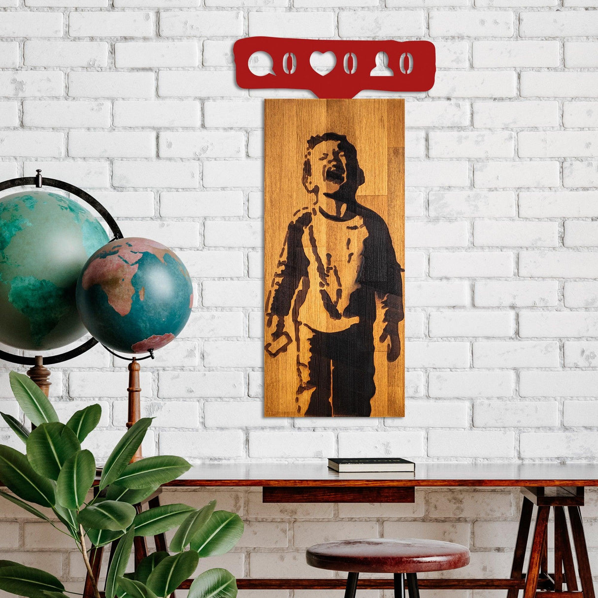 Decoratiune de perete lemn Decorative Wooden Wall Accessory Artistic 1, Nuc, 36x69x3 cm
