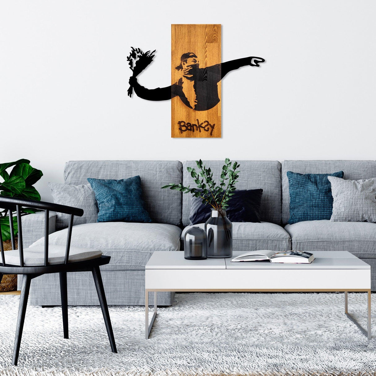 Decoratiune de perete lemn Decorative Wooden Wall Accessory Artistic 2, Nuc, 69x58x3 cm