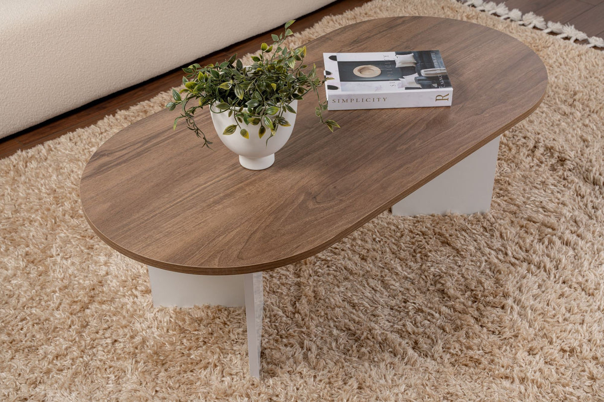 Măsuță de cafea Sable, Diverse culori, 119x60x40 cm - Venezia walnut - Alb | SKU: 909NRD1111 | Măsuță de cafea Sable, 119x60x40 cm, varianta Venezia walnut - Alb, produs pentru amenajarea locuinței, disponibil online în România la CasaMob