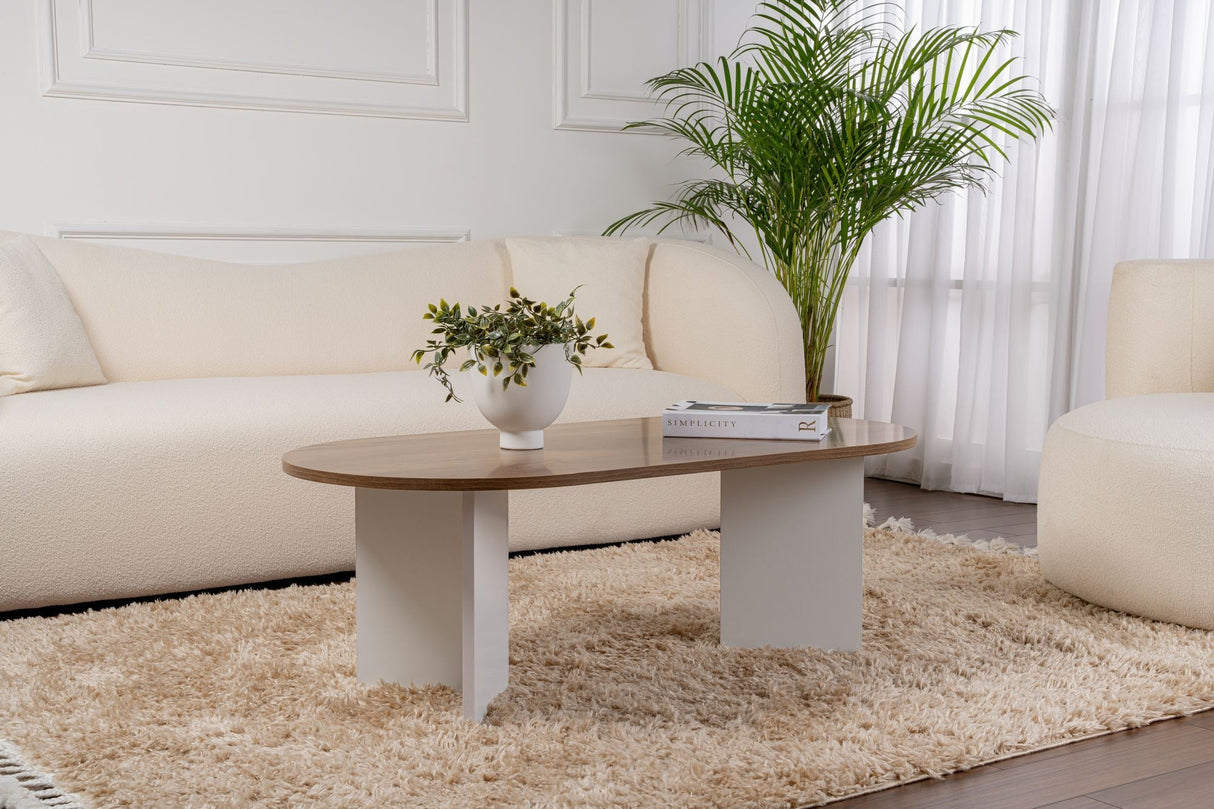 Măsuță de cafea Sable, Diverse culori, 119x60x40 cm - Venezia walnut - Alb | SKU: 909NRD1111 | Măsuță de cafea Sable, 119x60x40 cm, varianta Venezia walnut - Alb, produs pentru amenajarea locuinței, disponibil online în România la CasaMob