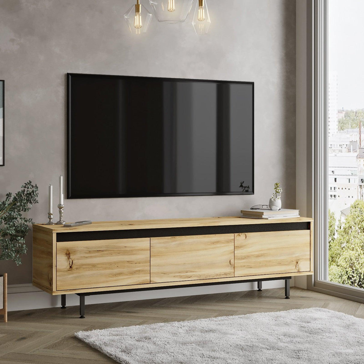 Comoda TV Tvado, 160x46x36 cm - Stejar, SKU 921YRD1101