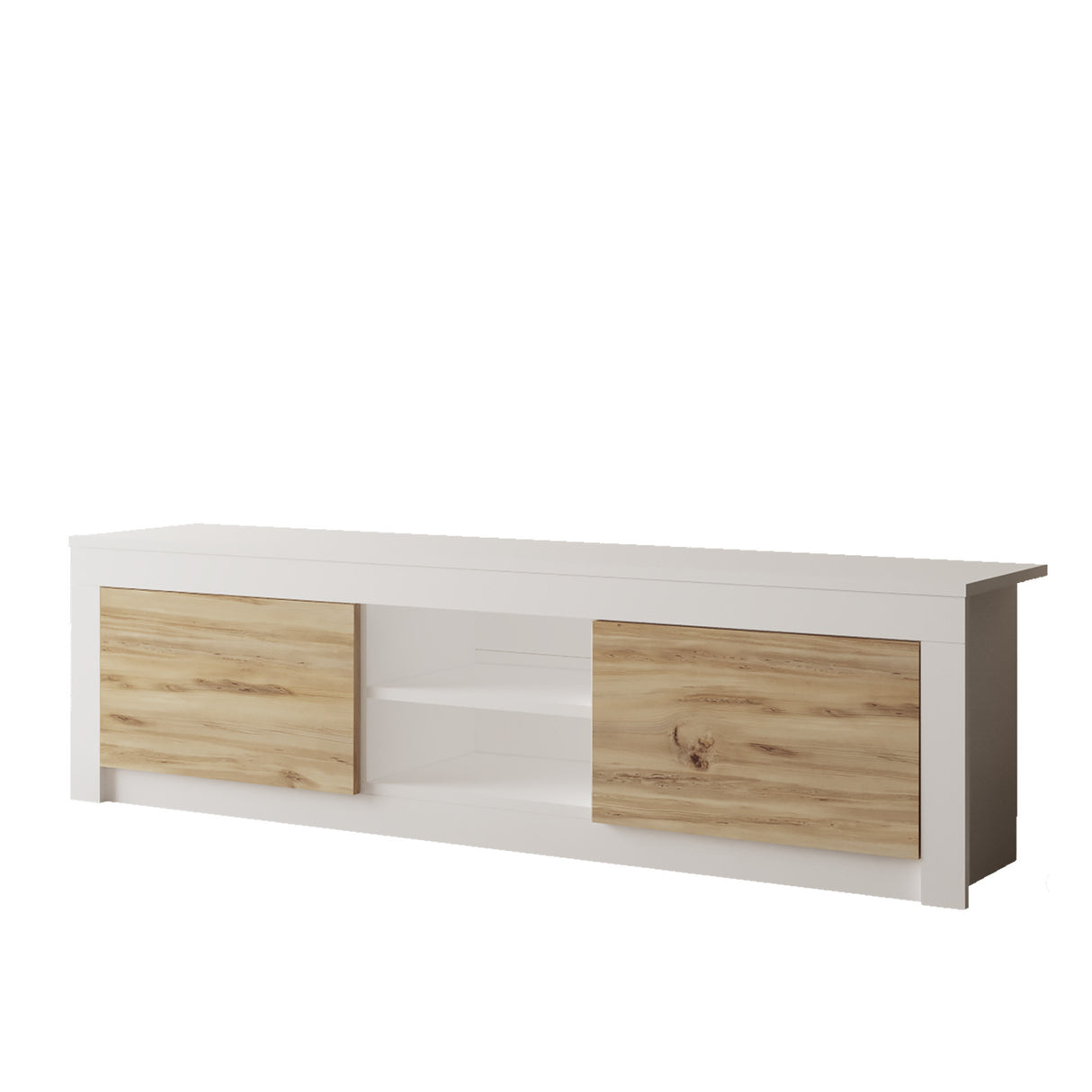Comodă TV LV12-WK, Stejar - Alb, 160x35x45 cm