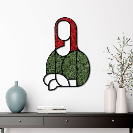 Decorațiune de perete din lemn Moss - Mona Lisa, Roșu - Verde, 48x31x1 cm