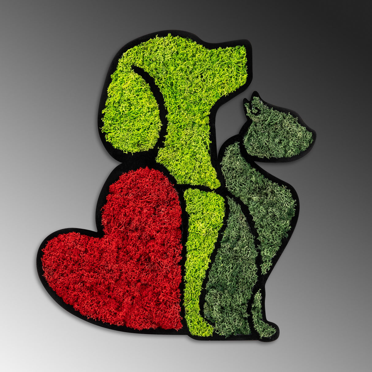 Decorațiune de perete din lemn Moss - Dog & Cat Lover, Roșu - Verde, 48x43x1 cm