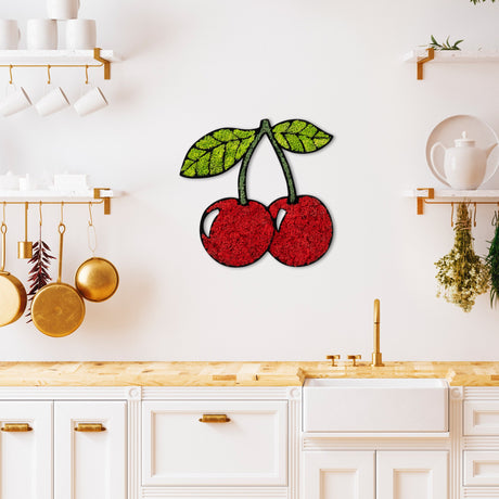 Decorațiune de perete din lemn Moss - Cherry, Roșu - Verde, 40x42x1 cm
