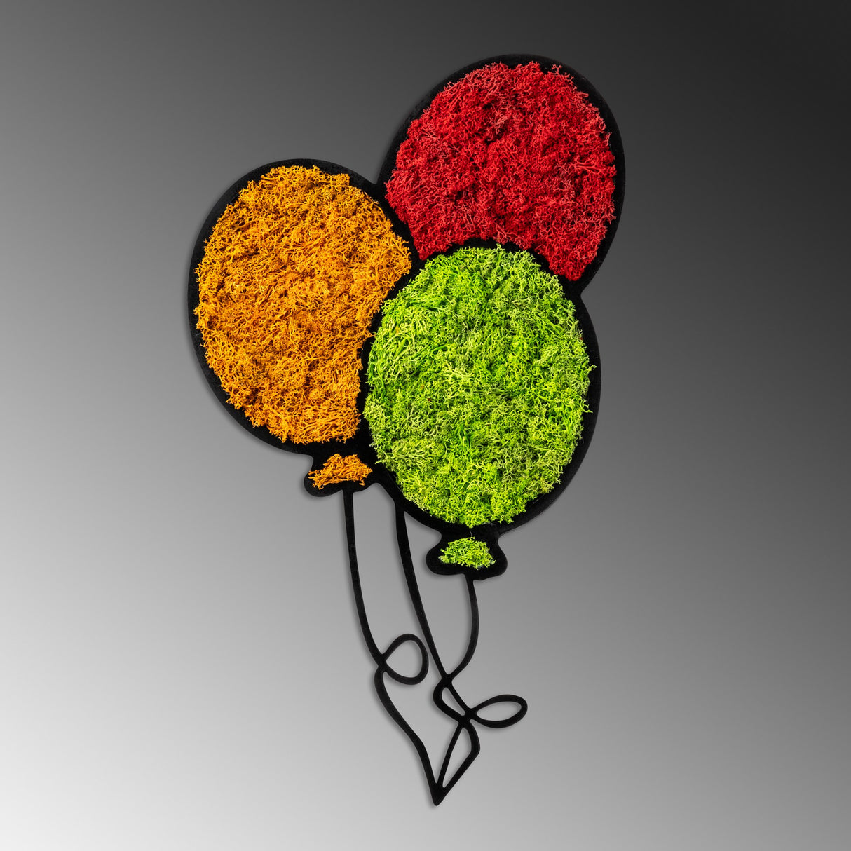 Decorațiune de perete din lemn Moss - Balloons, Roșu - Verde - Portocaliu, 62x36x1 cm