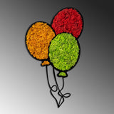Decorațiune de perete din lemn Moss - Balloons, Roșu - Verde - Portocaliu, 62x36x1 cm