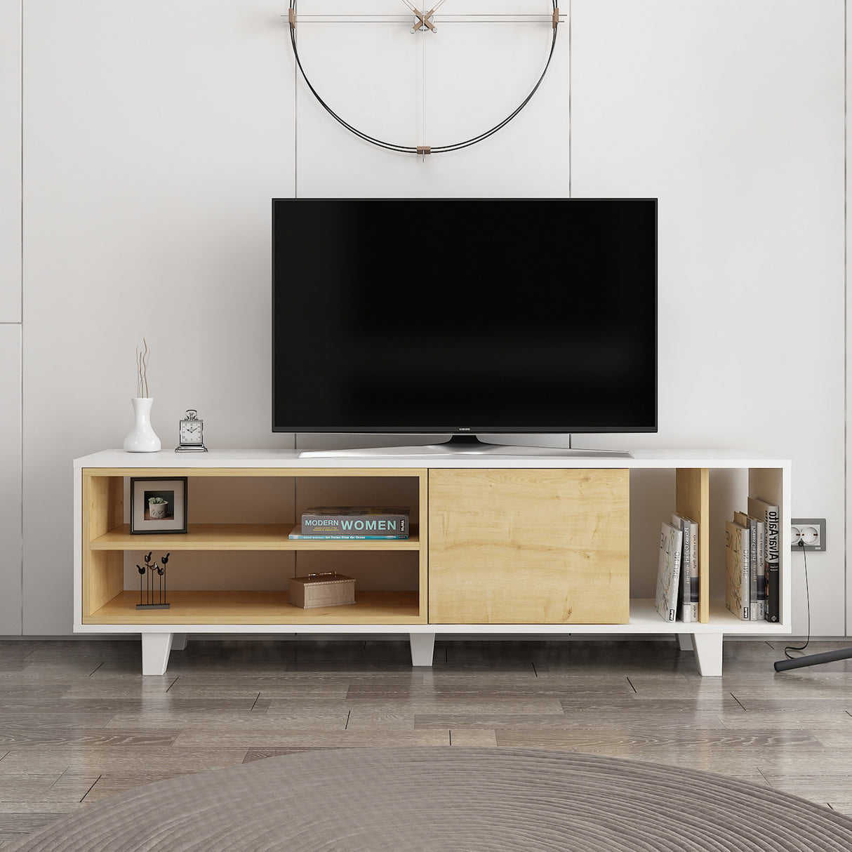 Comodă TV Rosmar, Stejar - Alb, 160x35x49 cm