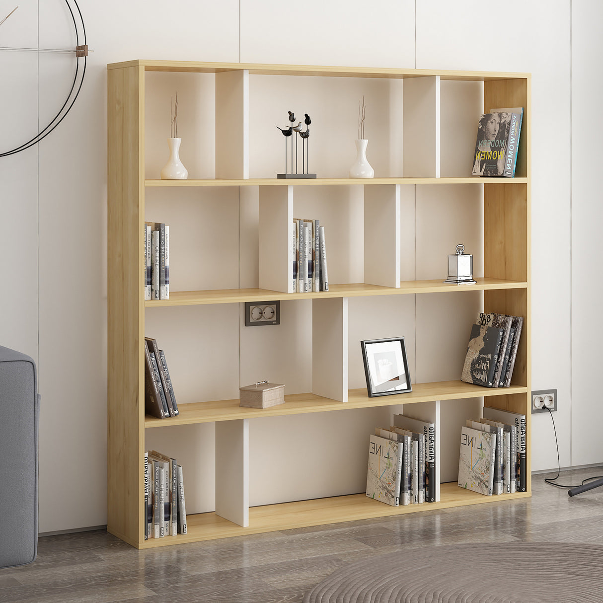 Bibliotecă Hodbi, Stejar - Alb, 145x25x145 cm