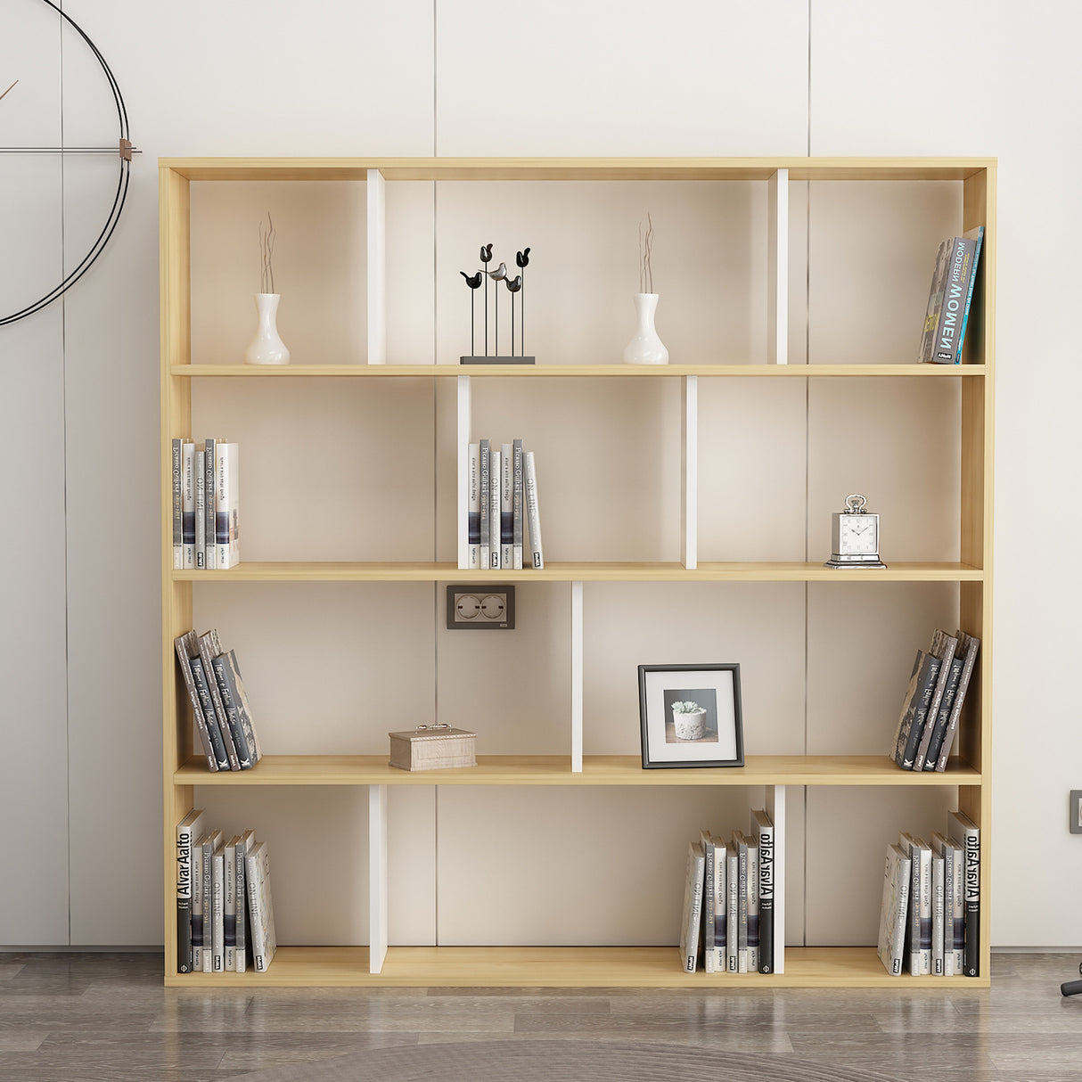 Bibliotecă Hodbi, Stejar - Alb, 145x25x145 cm