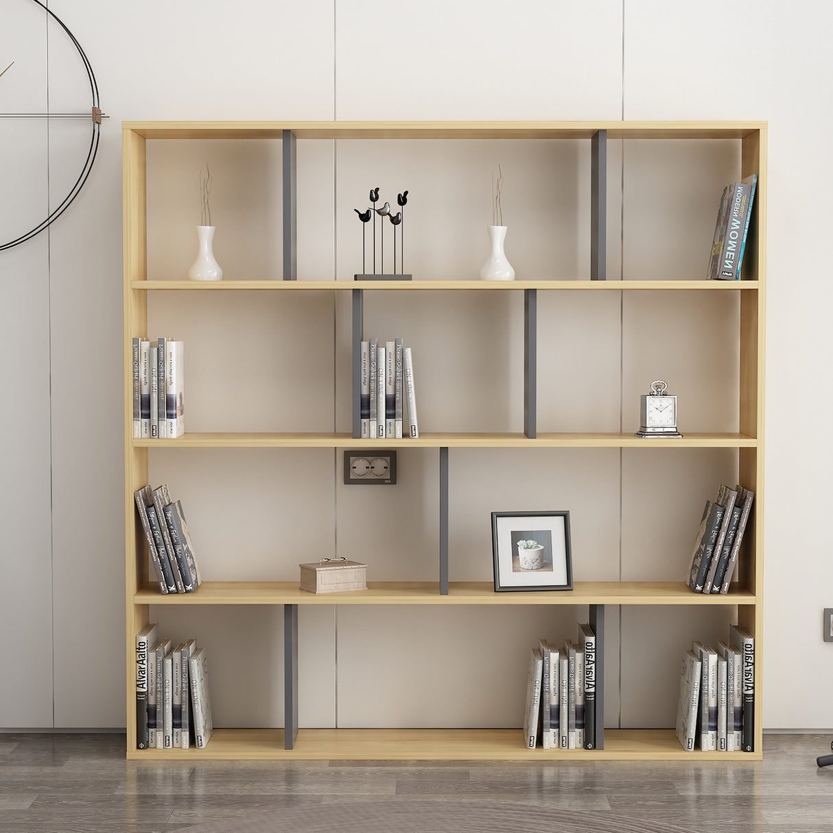 Bibliotecă Hodbi, Stejar - Antracit, 145x25x145 cm