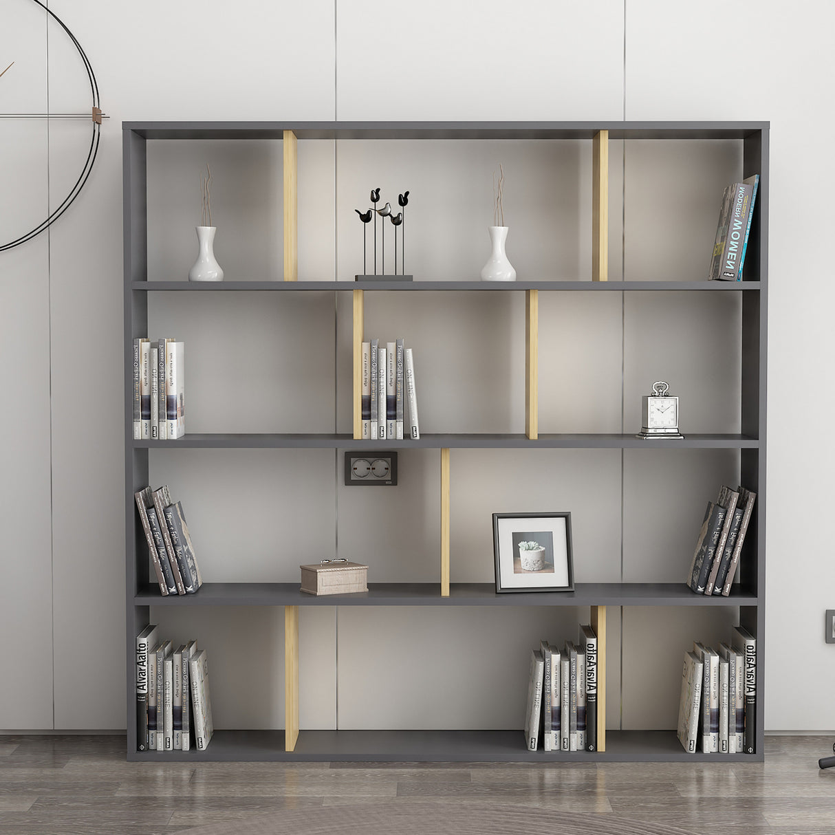 Bibliotecă Hodbi, Stejar - Antracit, 145x25x145 cm