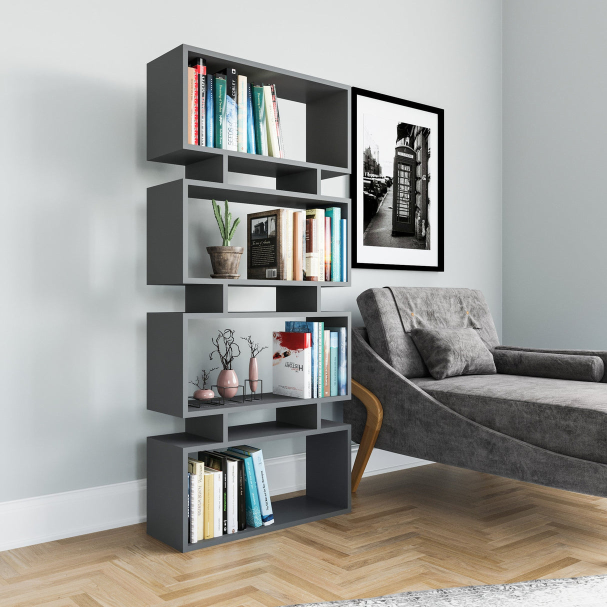 Bibliotecă Langdon, Diverse culori, Diverse dimensiuni - Antracit - 72x25x161 cm | SKU: 935CMN1115 | Bibliotecă Langdon, varianta Antracit - 72x25x161 cm, produs pentru amenajarea locuinței, disponibil online în România la CasaMob