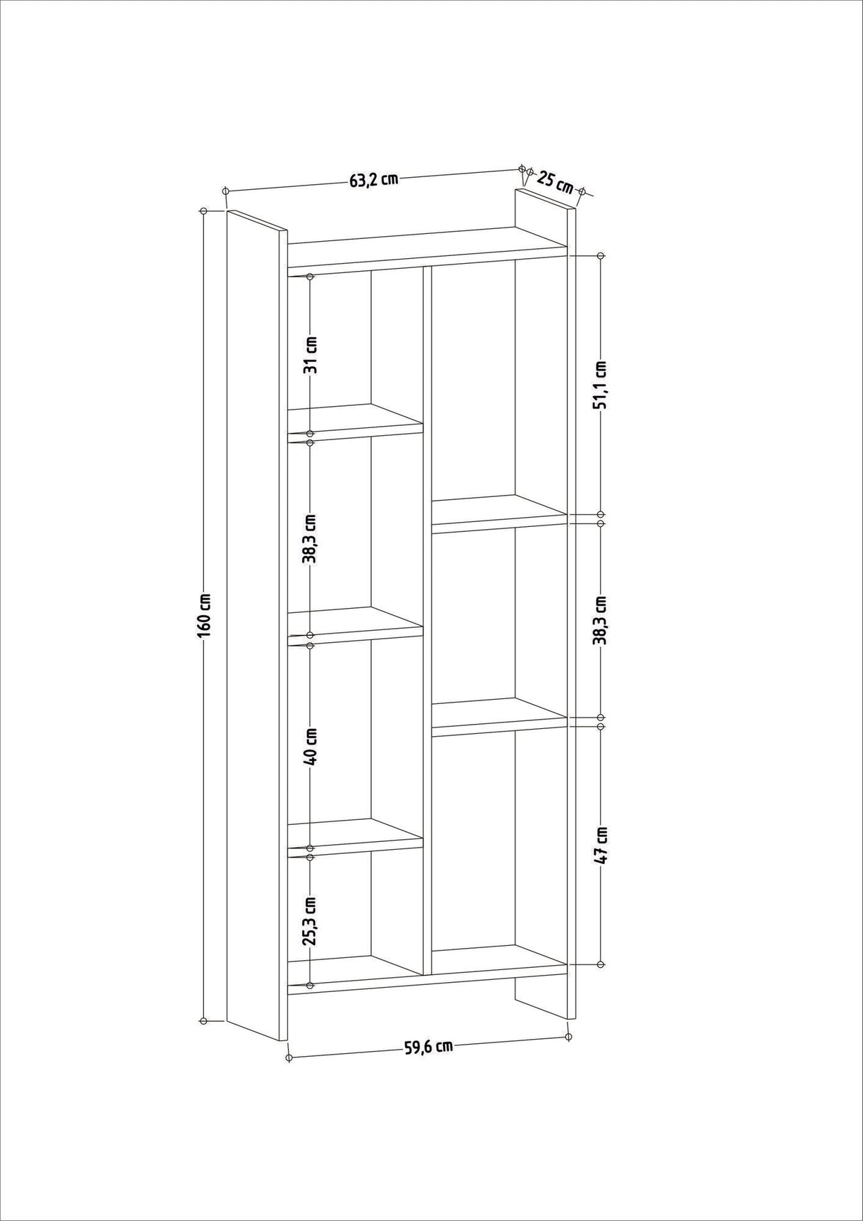 Bibliotecă Eden, Stejar, 63x25x160 cm