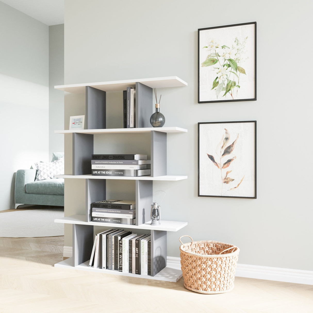 Bibliotecă Harmon, Diverse culori, 90x25x127 cm - Alb - Antracit | SKU: 935CMN1131 | Bibliotecă Harmon, 90x25x127 cm, varianta Alb - Antracit, produs pentru amenajarea locuinței, disponibil online în România la CasaMob