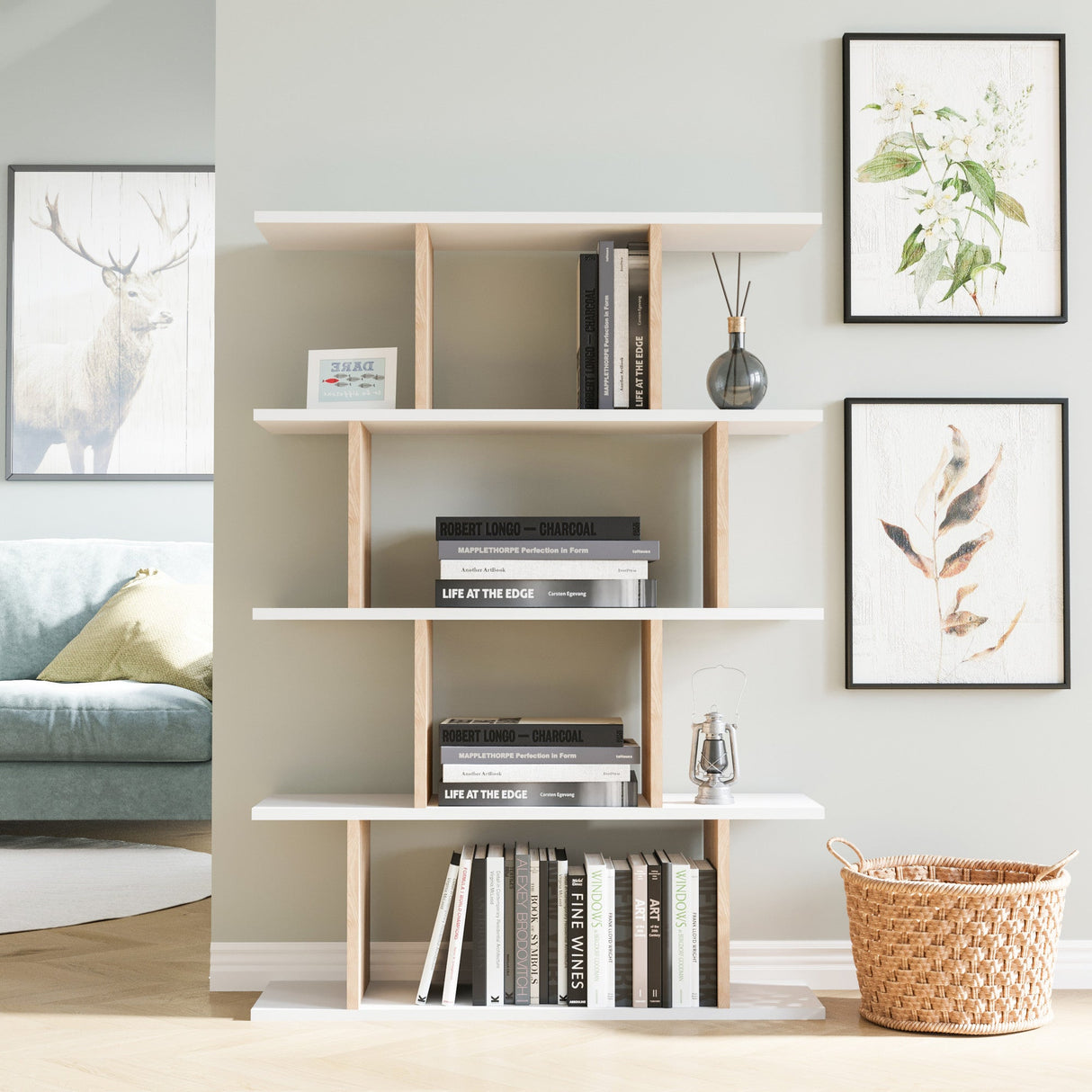 Bibliotecă Harmon, Diverse culori, 90x25x127 cm - Alb - Stejar | SKU: 935CMN1132 | Bibliotecă Harmon, 90x25x127 cm, varianta Alb - Stejar, produs pentru amenajarea locuinței, disponibil online în România la CasaMob