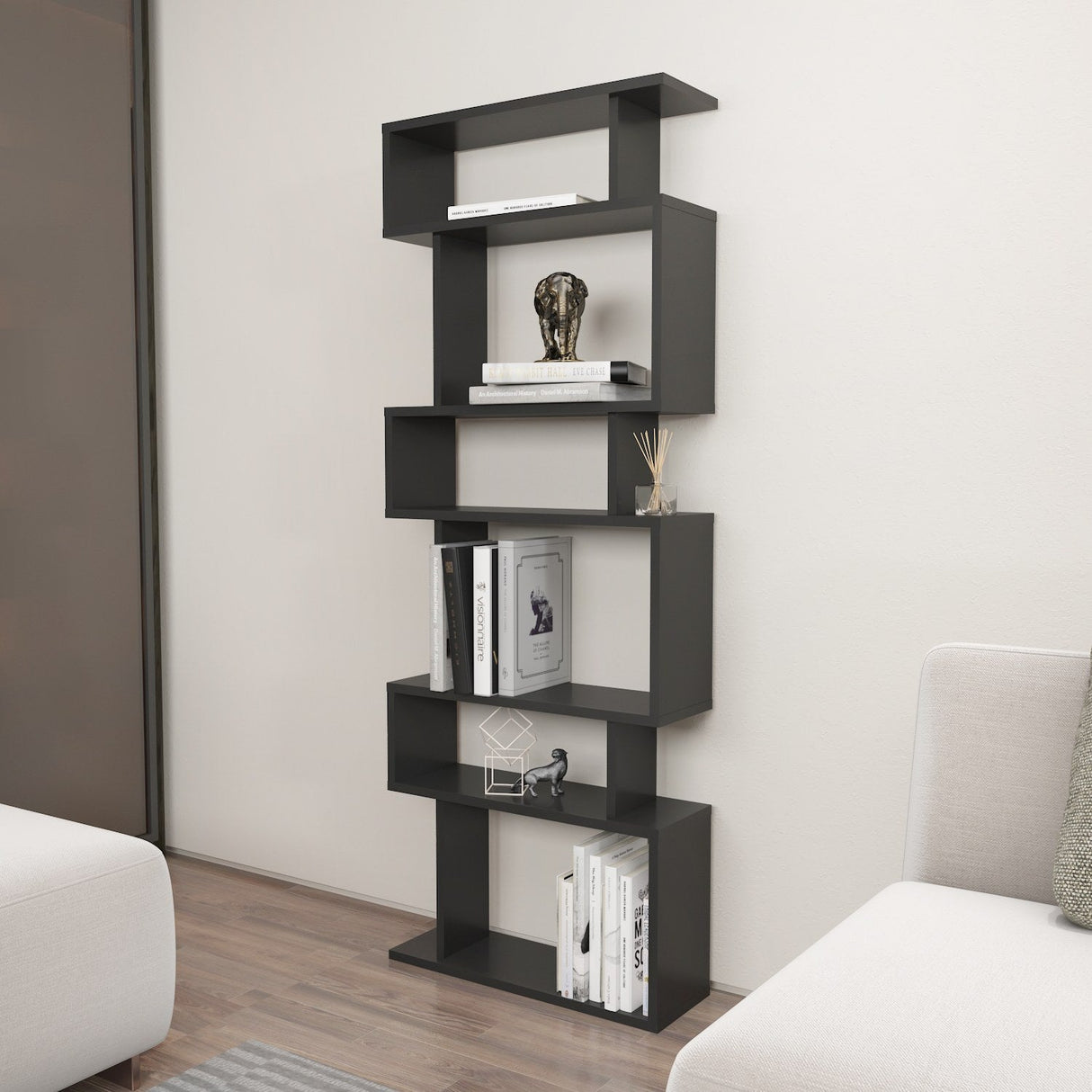 Bibliotecă Bates, Diverse culori, 60x20x160 cm - Antracit | SKU: 935CMN1172 | Bibliotecă Bates, 60x20x160 cm, varianta Antracit, produs pentru amenajarea locuinței, disponibil online în România la CasaMob