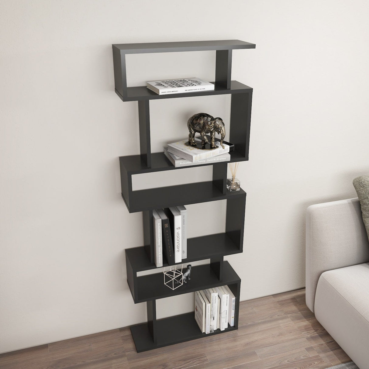 Bibliotecă Bates, Diverse culori, 60x20x160 cm - Antracit | SKU: 935CMN1172 | Bibliotecă Bates, 60x20x160 cm, varianta Antracit, produs pentru amenajarea locuinței, disponibil online în România la CasaMob