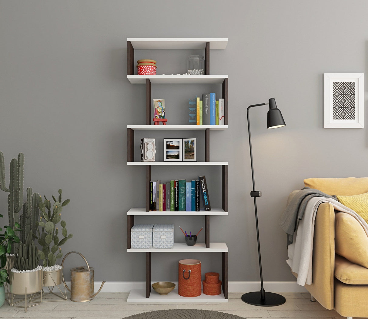 Bibliotecă Bates, Diverse culori, 60x20x160 cm - Alb - Gri închis | SKU: 935CMN1174 | Bibliotecă Bates, 60x20x160 cm, varianta Alb - Gri închis, produs pentru amenajarea locuinței, disponibil online în România la CasaMob