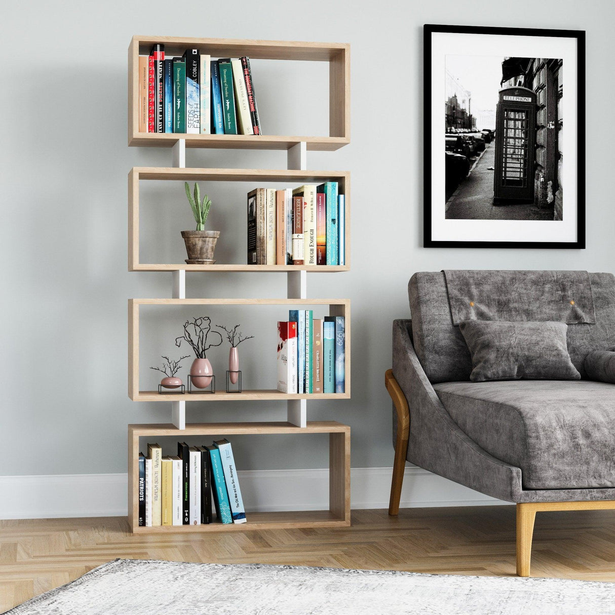 Bibliotecă Langdon, Diverse culori, Diverse dimensiuni - Stejar - Alb - 73x25x161 cm | SKU: 935CMN1246 | Bibliotecă Langdon, varianta Stejar - Alb - 73x25x161 cm, produs pentru amenajarea locuinței, disponibil online în România la CasaMob