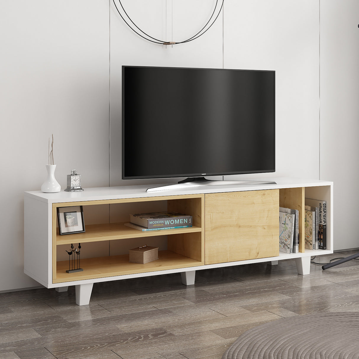 Comodă TV Rosmar, Stejar - Alb, 160x35x49 cm