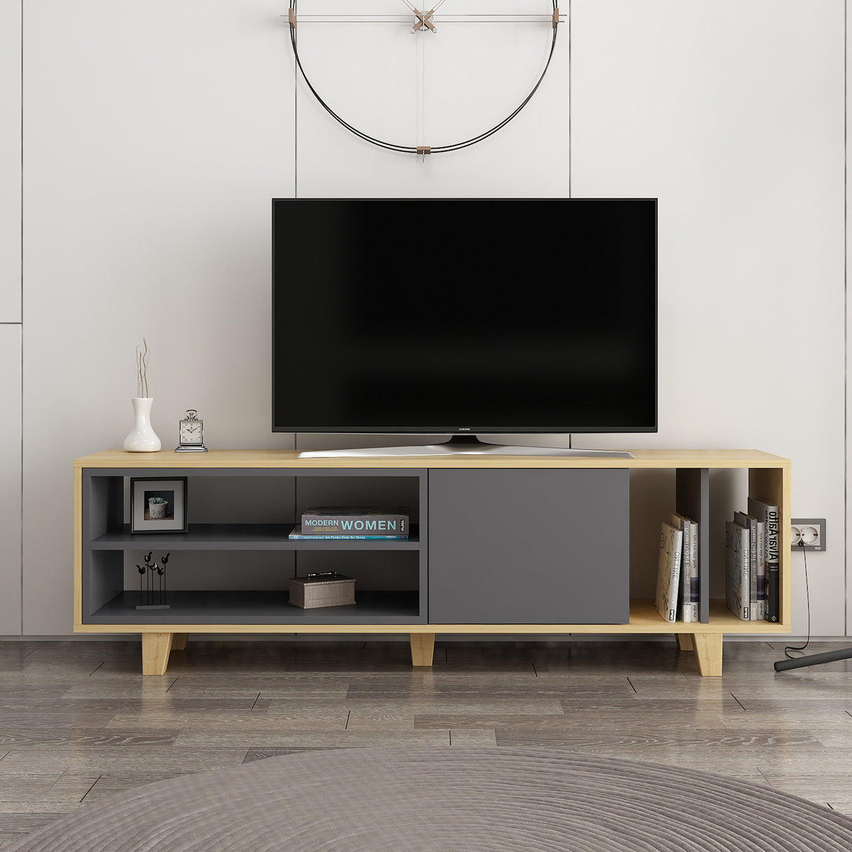 Comodă TV Rosmar, Stejar - Antracit, 160x35x49 cm