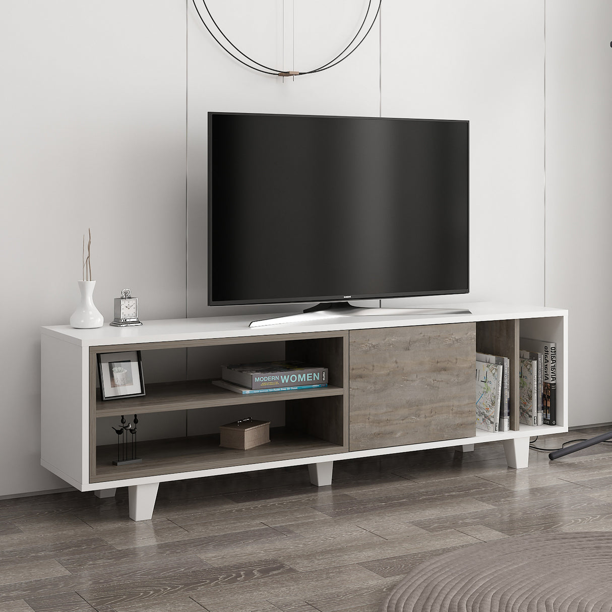 Comodă TV Rosmar, Alb - Wenge, 160x35x49 cm