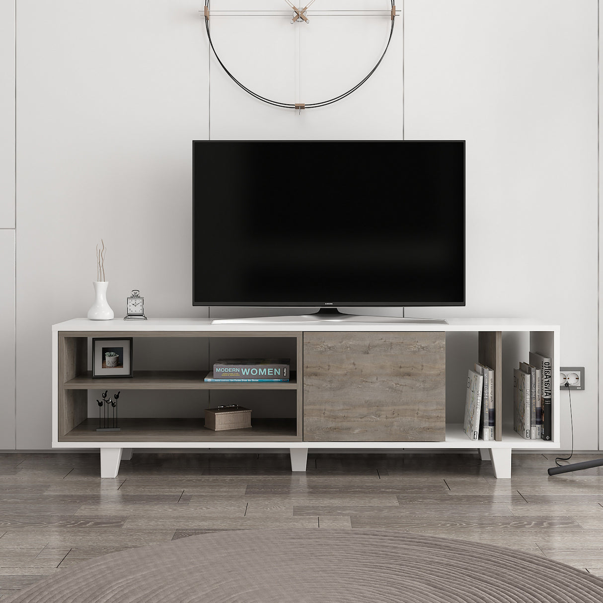 Comodă TV Rosmar, Alb - Wenge, 160x35x49 cm