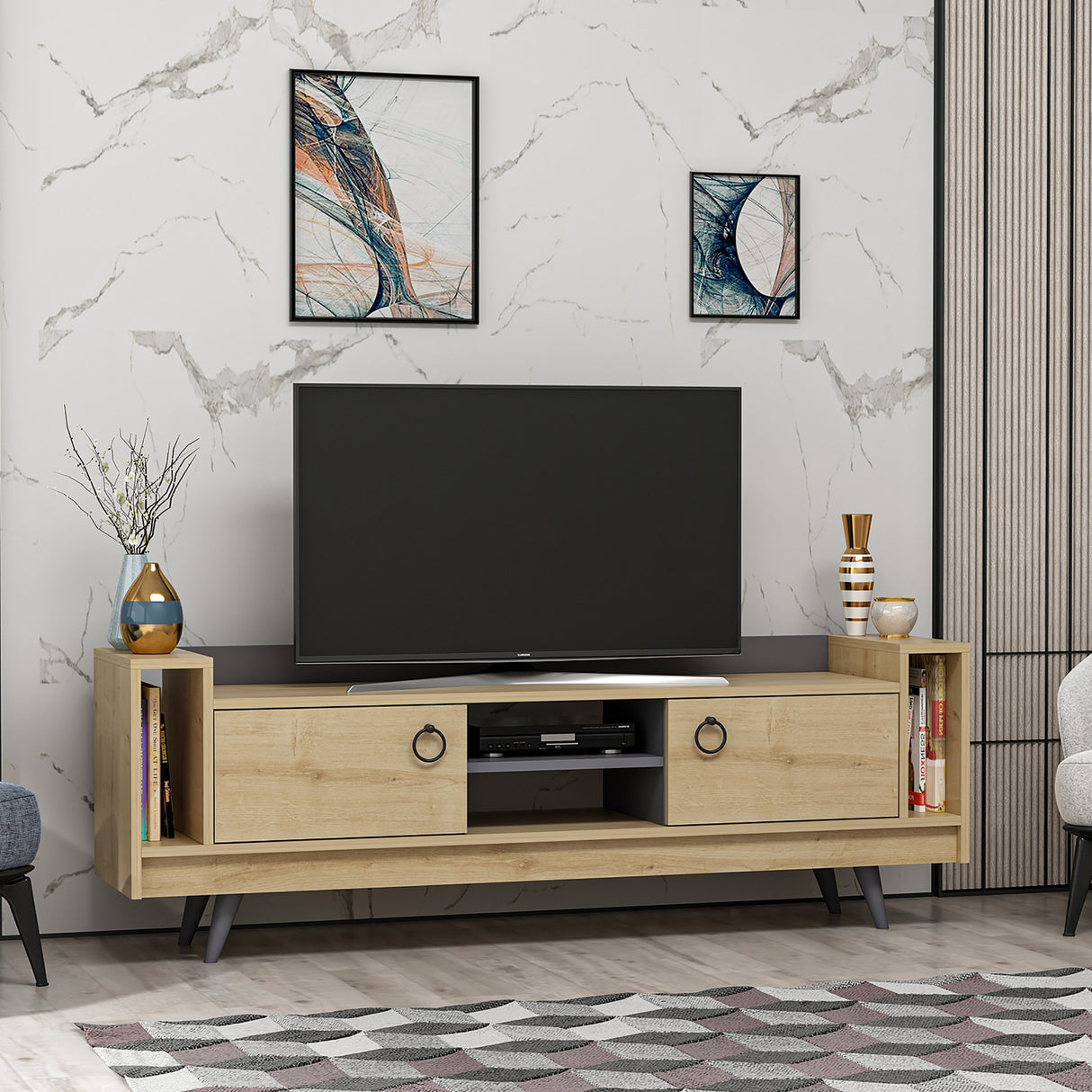 Comodă TV Tyler, Stejar - Antracit, 160x36x54 cm