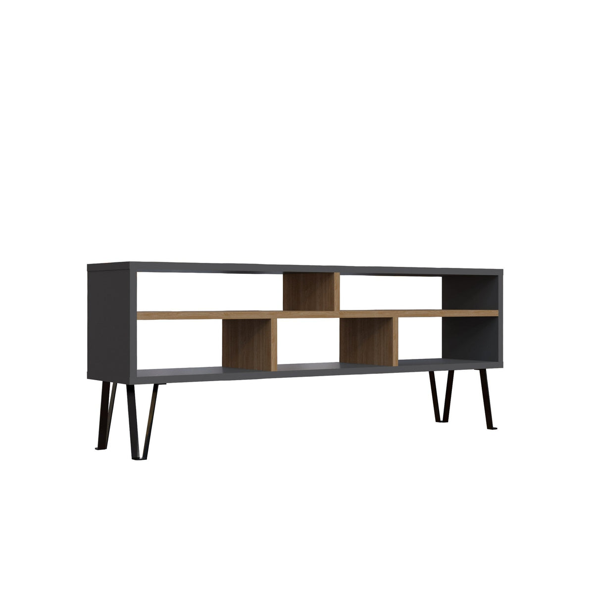 Comodă TV Ebuda, Diverse culori, 120x25x47 cm - Antracit - Stejar | SKU: 935CMN1433 | Comodă TV Ebuda, 120x25x47 cm, varianta Antracit - Stejar, produs pentru amenajarea locuinței, disponibil online în România la CasaMob