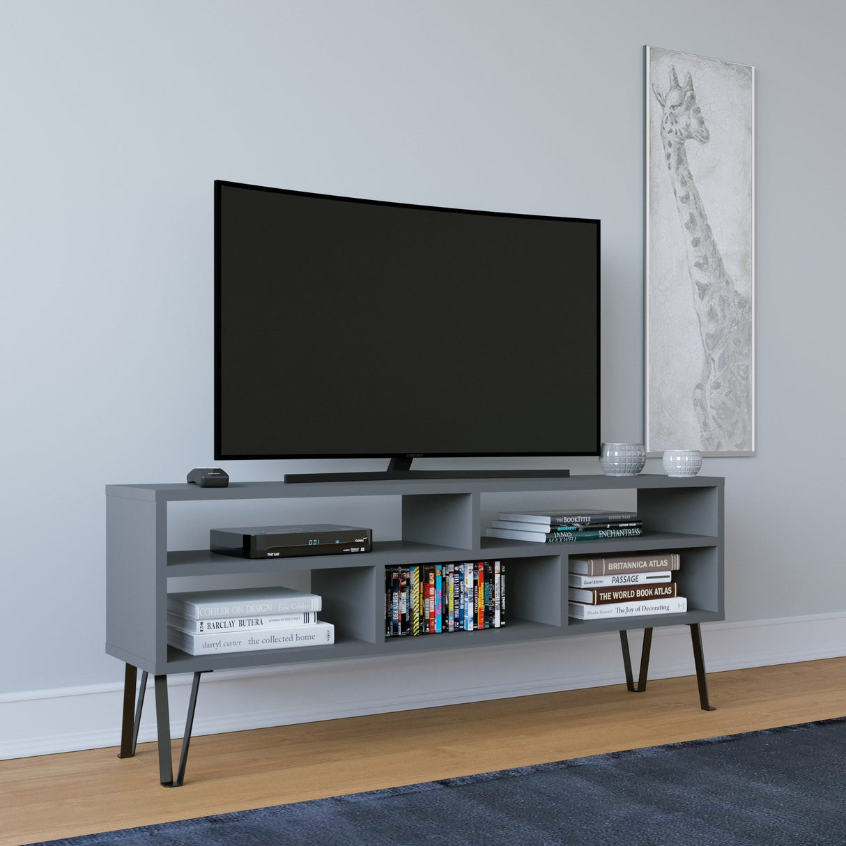 Comodă TV Ebuda, Diverse culori, 120x25x47 cm - Antracit | SKU: 935CMN1434 | Comodă TV Ebuda, 120x25x47 cm, varianta Antracit, produs pentru amenajarea locuinței, disponibil online în România la CasaMob