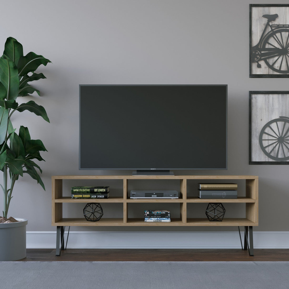 Comodă TV Judd, Diverse culori, 120x25x47 cm - Stejar - Stejar | SKU: 935CMN1448 | Comodă TV Judd, 120x25x47 cm, varianta Stejar - Stejar, produs pentru amenajarea locuinței, disponibil online în România la CasaMob