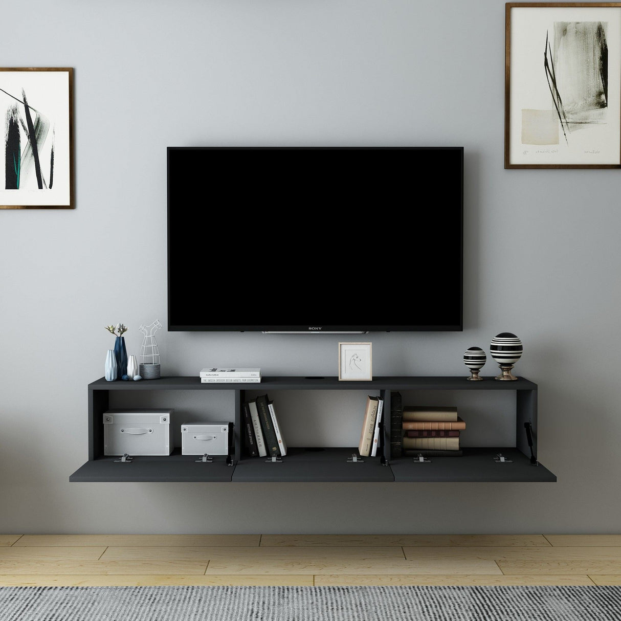 Comodă TV Denby, Diverse culori, 160x31x30 cm - Antracit | SKU: 935CMN1453 | Comodă TV Denby, 160x31x30 cm, varianta Antracit, produs pentru amenajarea locuinței, disponibil online în România la CasaMob