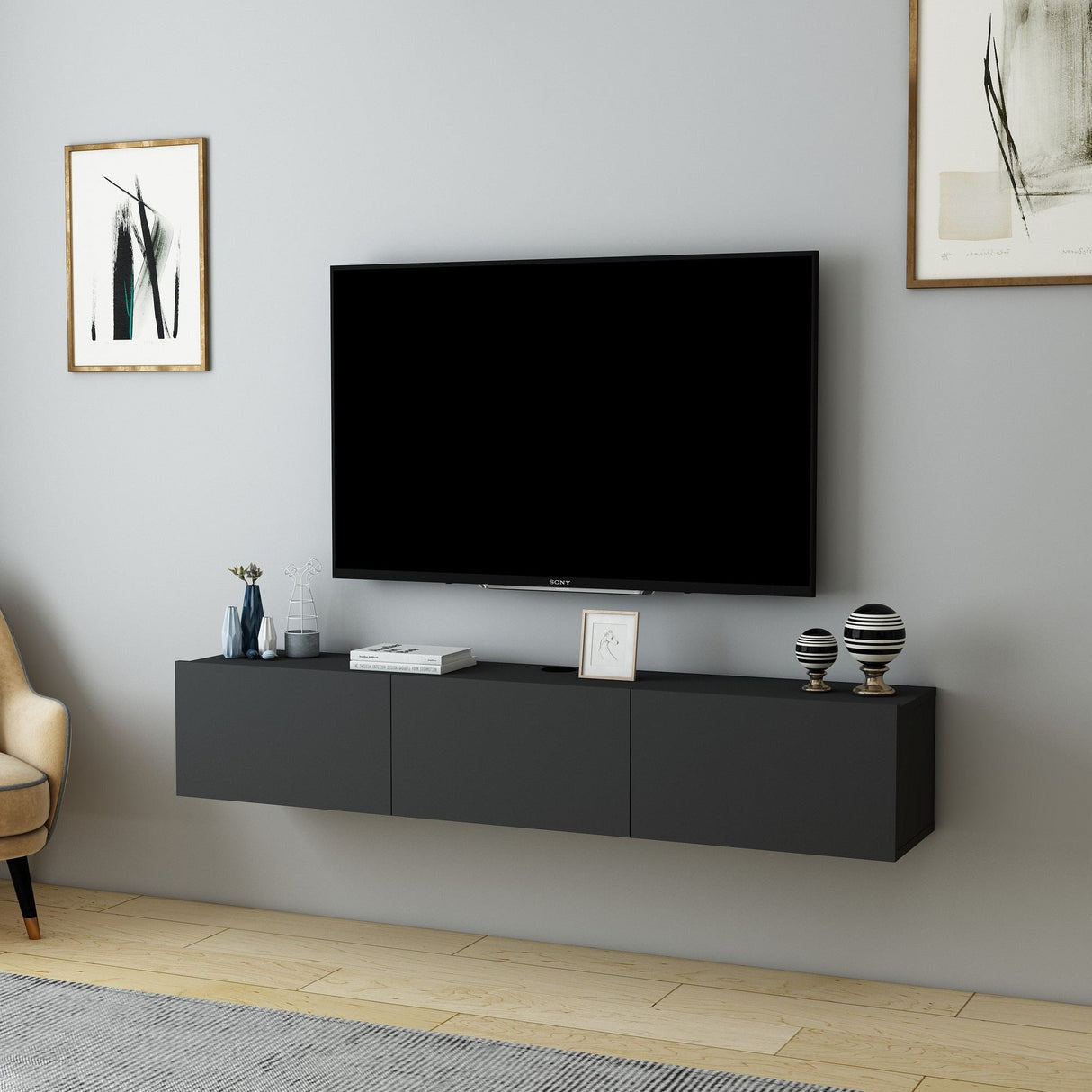 Comodă TV Denby, Diverse culori, 160x31x30 cm - Antracit | SKU: 935CMN1453 | Comodă TV Denby, 160x31x30 cm, varianta Antracit, produs pentru amenajarea locuinței, disponibil online în România la CasaMob