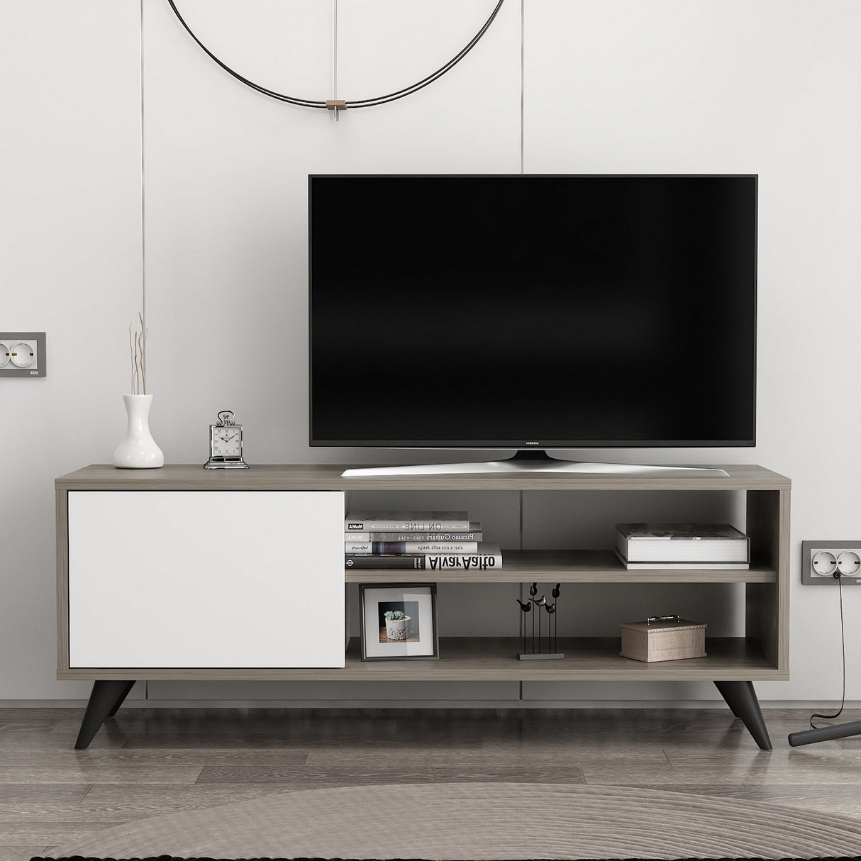 Comodă TV Venga, Diverse culori, 120x35x48 cm - Gri închis - Alb | SKU: 935CMN2308 | Comodă TV Venga, 120x35x48 cm, varianta Gri închis - Alb, produs pentru amenajarea locuinței, disponibil online în România la CasaMob