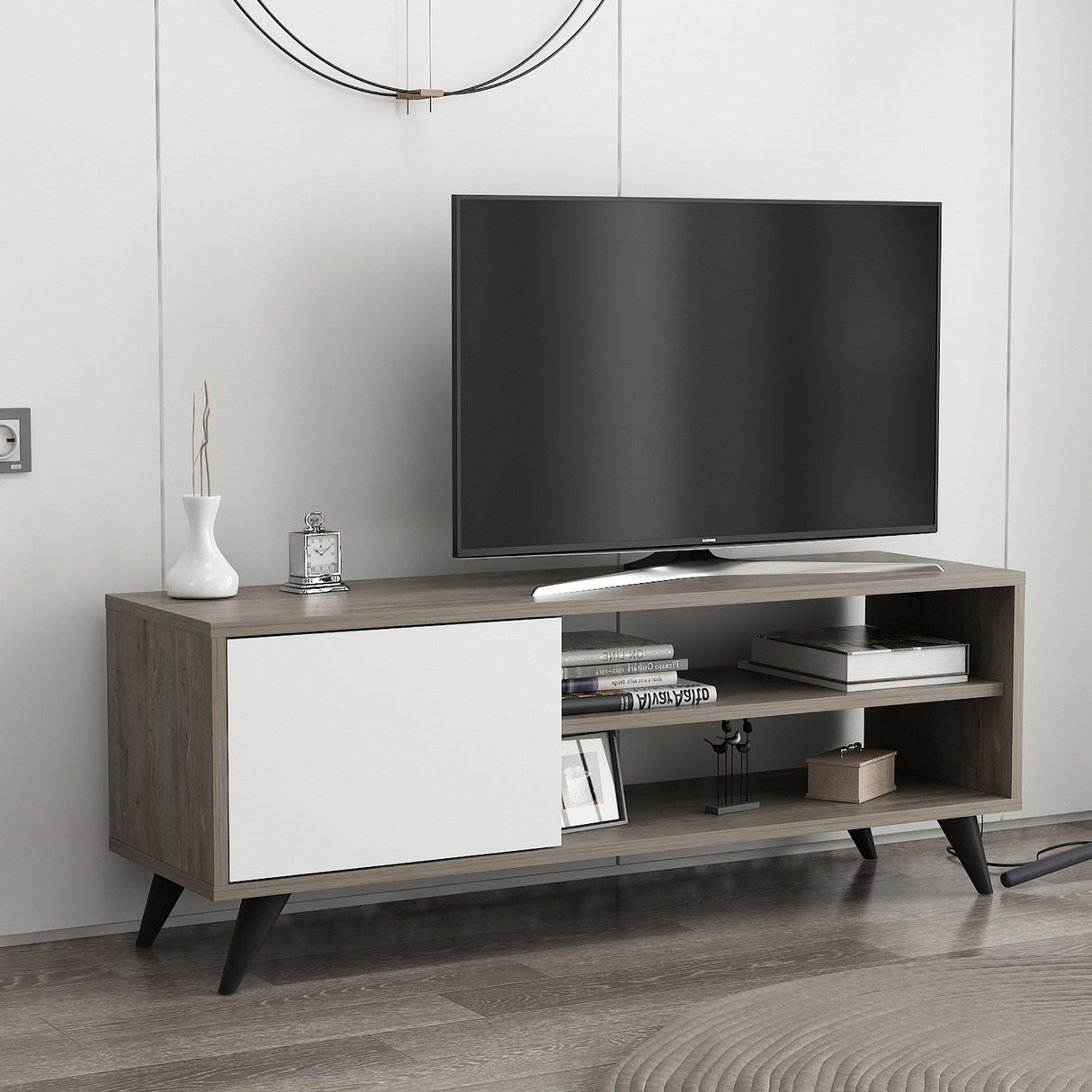 Comodă TV Venga, Diverse culori, 120x35x48 cm - Gri închis - Alb | SKU: 935CMN2308 | Comodă TV Venga, 120x35x48 cm, varianta Gri închis - Alb, produs pentru amenajarea locuinței, disponibil online în România la CasaMob