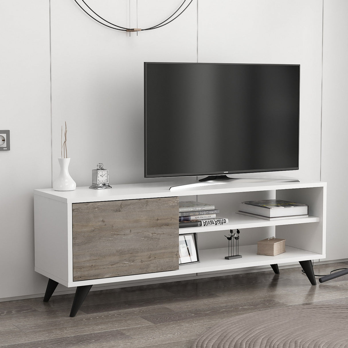 Comodă TV Venga, Diverse culori, 120x35x48 cm - Alb - Gri închis | SKU: 935CMN2309 | Comodă TV Venga, 120x35x48 cm, varianta Alb - Gri închis, produs pentru amenajarea locuinței, disponibil online în România la CasaMob