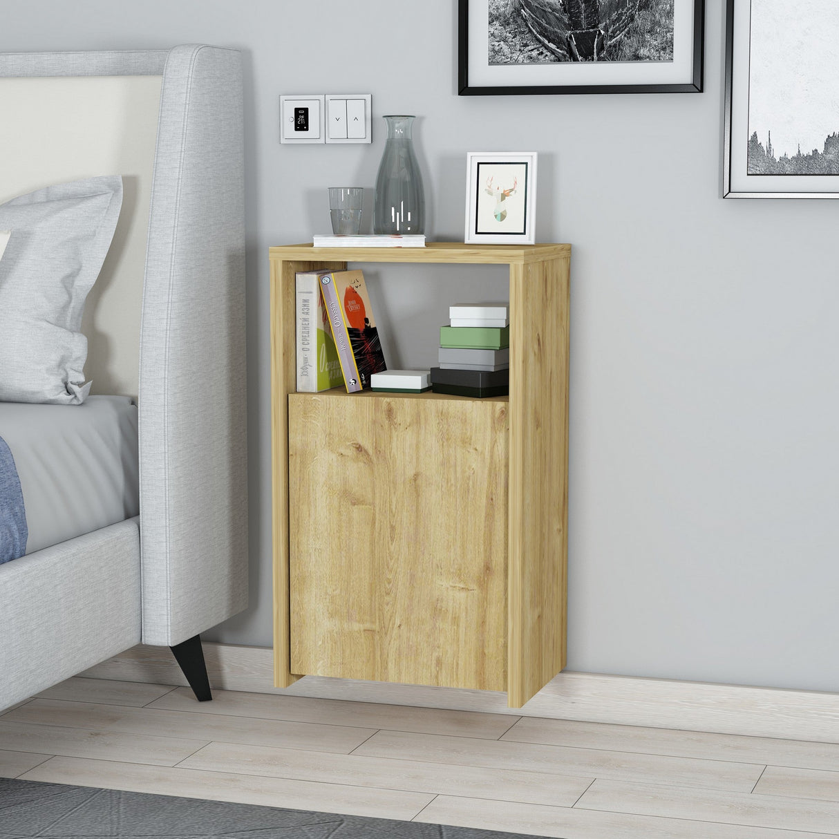 Noptieră Fungo, Diverse culori, 36x25x61 cm - Stejar | SKU: 935CMN2424 | Noptieră Fungo, 36x25x61 cm, varianta Stejar, produs pentru amenajarea locuinței, disponibil online în România la CasaMob